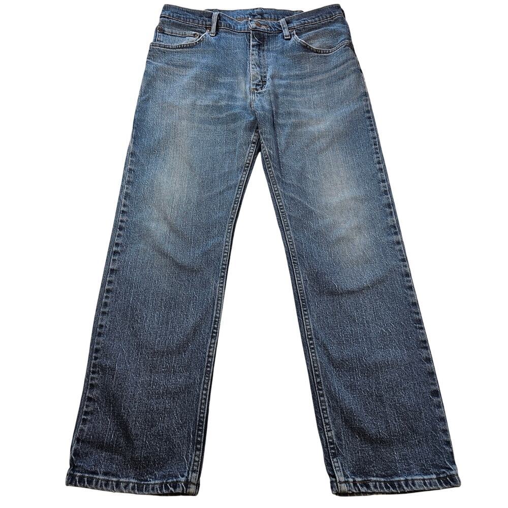 Wrangler 34x29 everyday work jeans casual comfort outdoor blue relaxed western ^